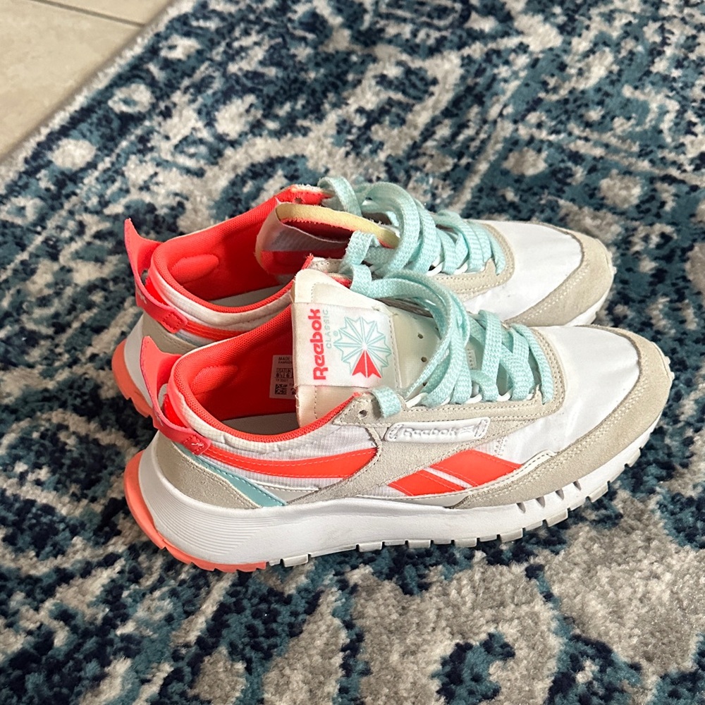 Reebok Kids' White and Neon Coral Sneakers